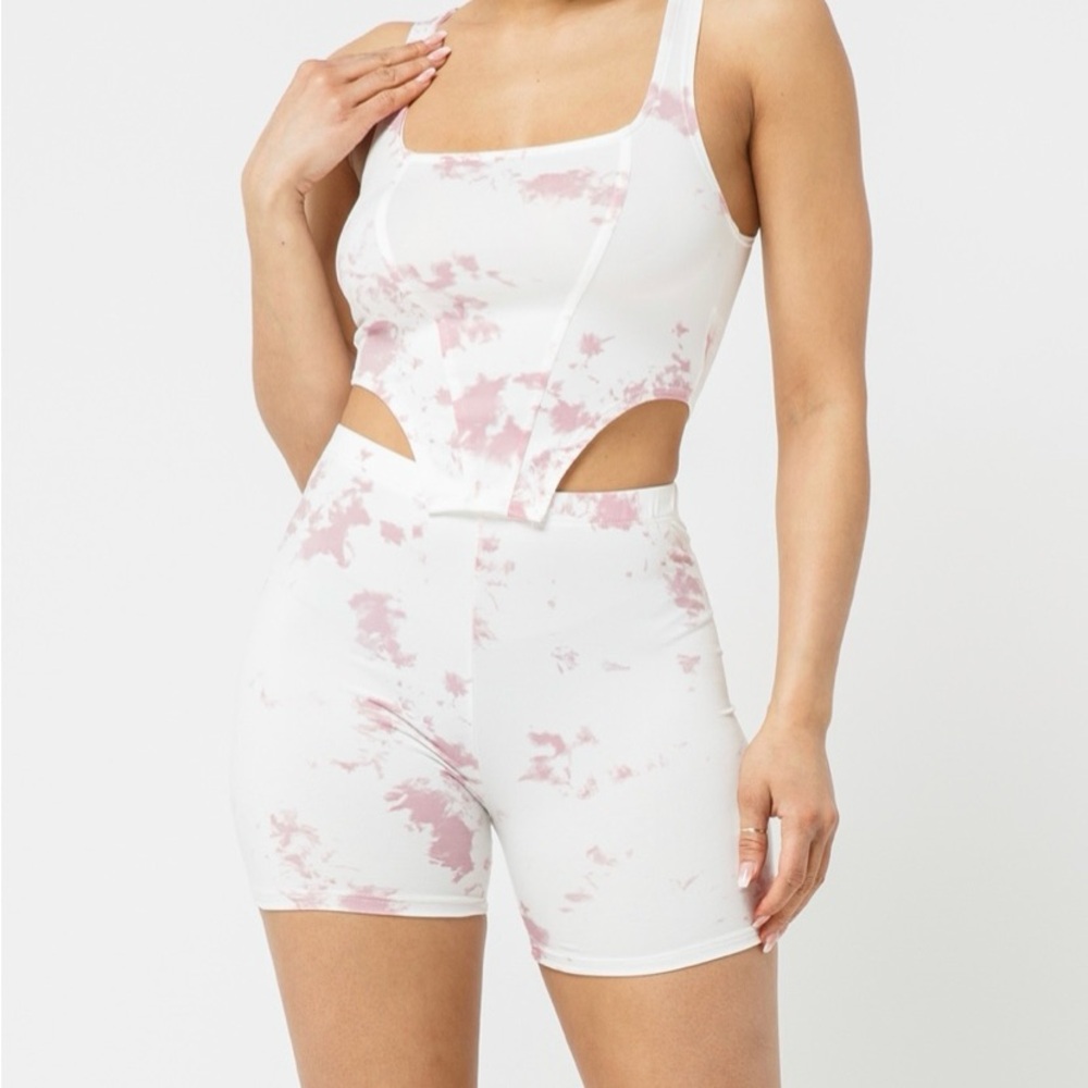 Tie-Dye Cutout Bodysuit and Shorts Set